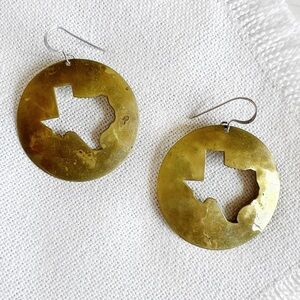 TEXAS Large Sterling Silver & Brass Western Lone Star State Dangle Hook Earrings